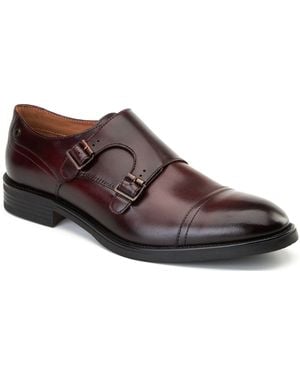 Base London Taper Leather Bordo Double Monk Shoes - Brown