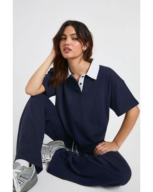 Boohoo Contrast Collar Boxy Polo Top - Blue