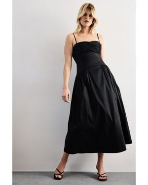 Warehouse Dropped Waist Ruched Bust Midi Dress - Black