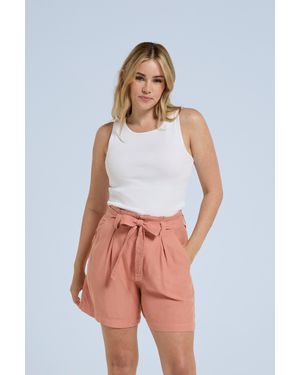 Mountain Warehouse 'Loren' Paper Bag Shorts Belted High Rise Waist Summer Bottoms Lyocell - White