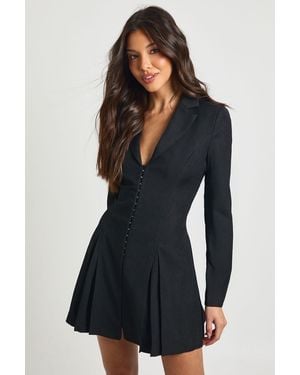 Boohoo Tailored Hook & Eye Detail Cinched Waist Blazer Dress - Blue