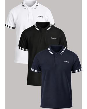 Firetrap Multi 3 Pack Regular Fit Cotton Stripe Polos - Blue