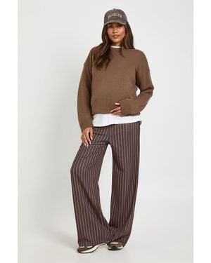 Boohoo Maternity Pinstripe Tailored Wide Leg Trouser - Brown