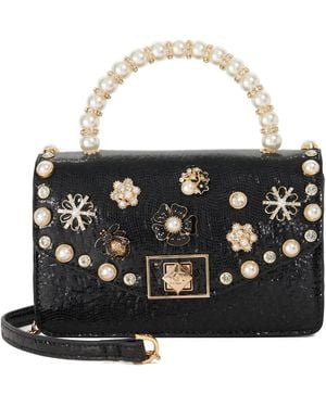 Dune Blooms Beaded Handle Embellished Cross Body Bag - Black