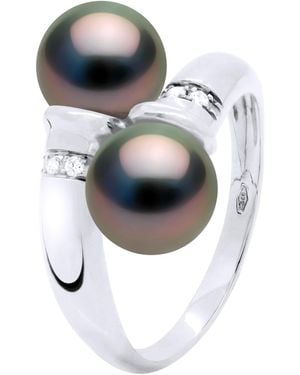 Ateliers Saint Germain Ring You & Me Diamonds 0,06 Cts 2 Real Cultured Tahiti Pearls Round 8-9 Mm - Metallic