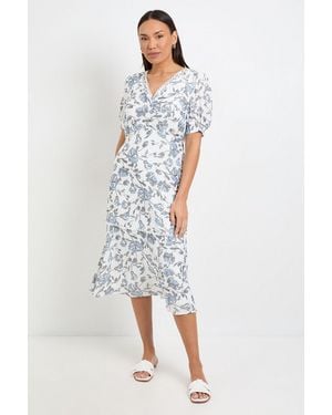 Wallis Floral Button Midi Tea Dress - White