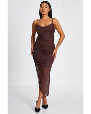 Quiz Petite Glitter Mesh Midaxi Dress - Red