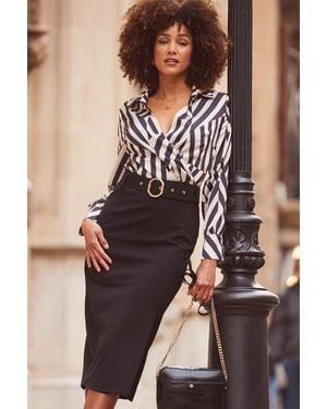 Sosandar Champagne Two Part Belted Pencil Dress - Brown