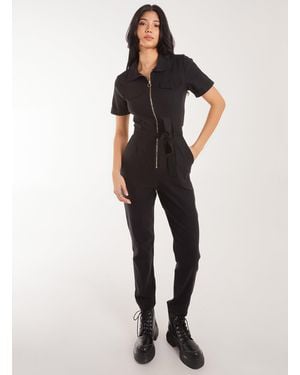 Pink Vanilla Zip Front Boilersuit - Black