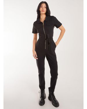 Pink Vanilla Zip Front Boilersuit - Black