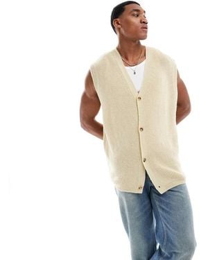 ASOS Oversized Knitted Sleeveless Rib Cardigan - Natural