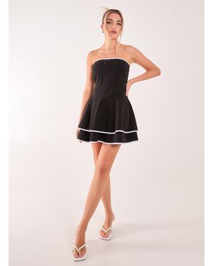 Pink Vanilla Bandeau Contrast Binding Mini Dress - Natural