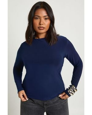 Boohoo Plus Double Layer Slinky Long Sleeve T-Shirt - Blue
