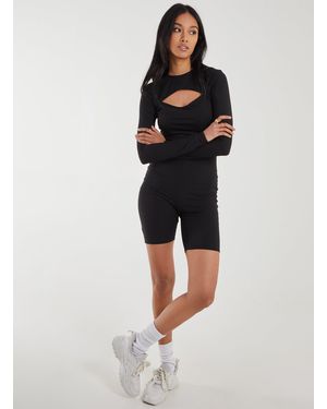 Pink Vanilla Ribbed Letterbox Long Sleeve Top With Cut Out Back - Black