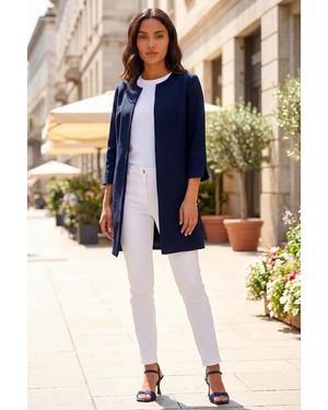Roman 3/4 Sleeve Textured Longline Smart Jacket - Blue