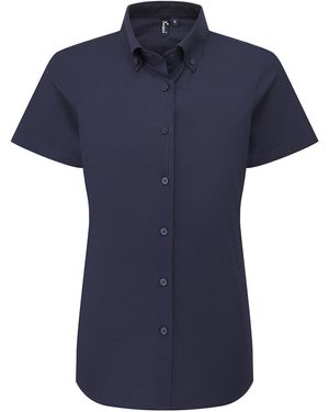 PREMIER Ladies Supreme Oxford Short-Sleeved Formal Shirt - Blue