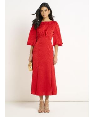 Gini London Satin Jacquard Midi Dress - Red