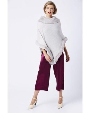Jayley Faux Fur Trim Poncho - White