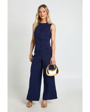 Boohoo Petite Waistcoat Wide Leg Jumpsuit - Blue