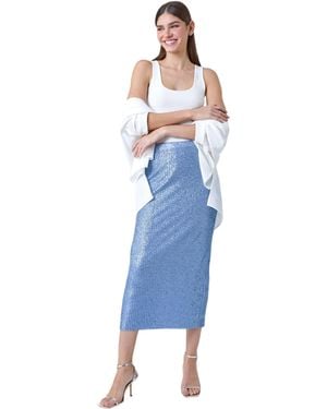 Roman Sequin Sparkle Stretch Midi Skirt - Blue