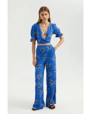 Hiccup Floral High Waist Wide Leg Trousers - Blue