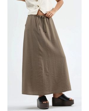 Hiccup Drawstring Waist A-Line Maxi Skirt - Natural