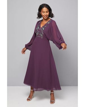 Wallis Embellished Balloon Sleeve Midi Dress - Purple