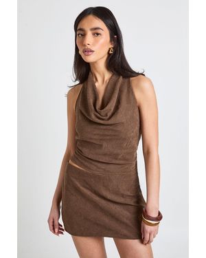 Boohoo Textured Cowl Neck Peached Top - Brown