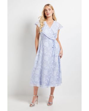 Wallis Petite Floral Burn Out Ruffle Midi Dress - Blue