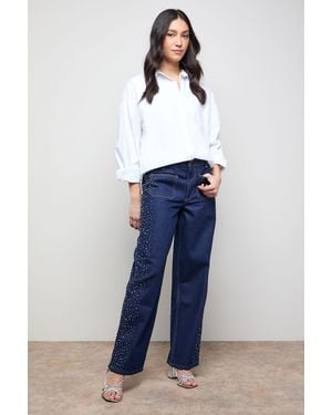 Oasis Hotfix Pocket Detail Wide Leg Jean - Blue