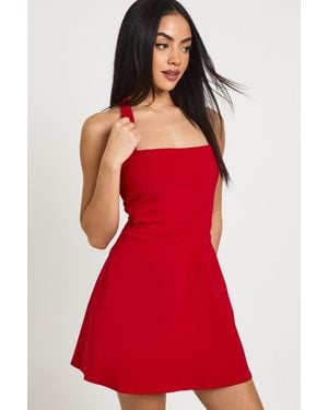 Boohoo Bengaline Square Neck Skater Dress - Red
