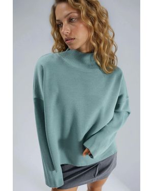 My Fashion Oversized Ribbed Turtleneck Jumper - Blue