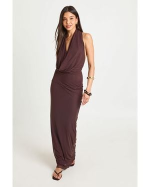 Boohoo Halterneck Mesh Maxi Dress - Purple