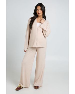 Boohoo Maternity Soft Rib Slouchy Cardigan & Wide Leg Trouser - Natural