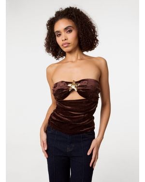 Pink Vanilla Soft Shimmer Velvet Texture Bra Cup Top - Black
