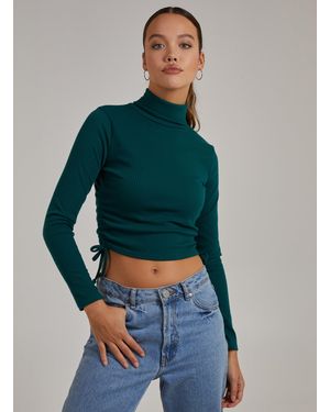 Pink Vanilla Ruched High Neck Side Top - Green