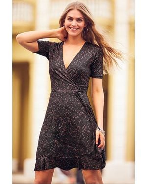 Sosandar Berry Print Faux Wrap Slinky Dress - Black