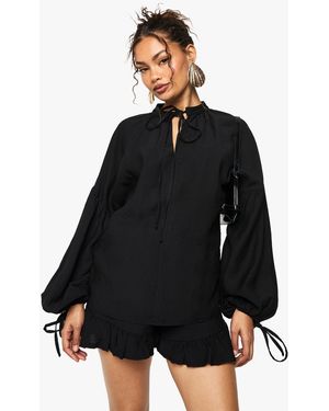 Boohoo Linen Look Frill Flippy Shorts - Black