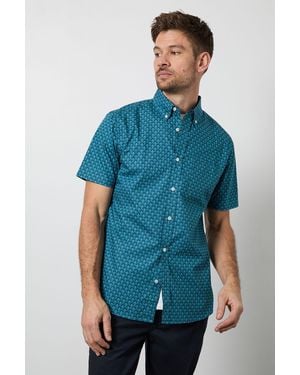 MAINE Print Short Sleeve Shirt Cotton - Blue