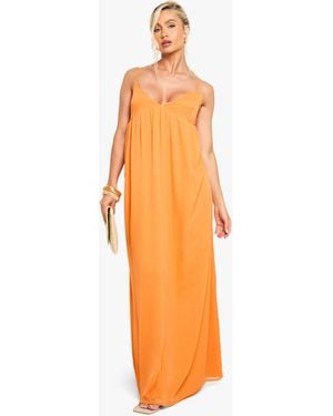 Boohoo Chiffon Strappy Volume Maxi Dress - Orange