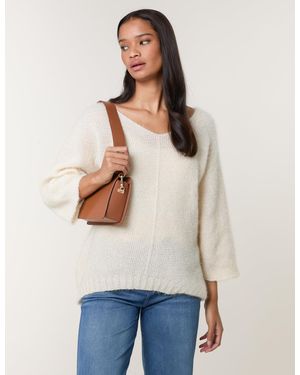 Blue Vanilla Fluffy Textured V Neck Jumper - Natural