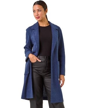 Roman Boucle Knit Longline Coatigan - Blue