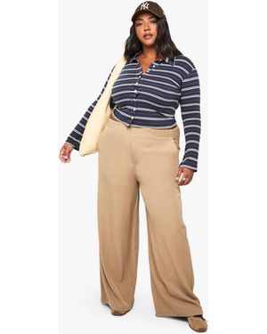Boohoo Plus Elasticated Back Cord Wide Leg Trouser - Blue