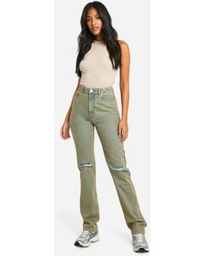 Boohoo Tall Basics High Waisted Straight Leg Ripped Knee Jeans - Multicolour