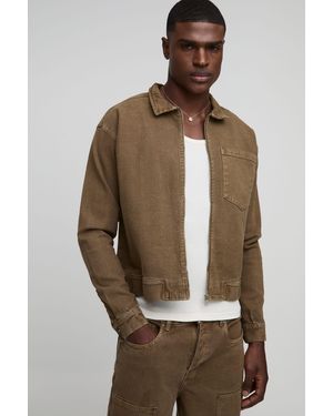 BoohooMAN Relaxed Herringbone Twill Harrington Jacket - Green