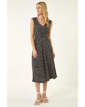 Roman Spot Print Twist Front Dress - Black