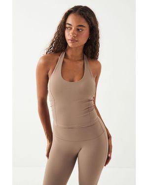 DSGN Studio Sports Sculpt Seam Detail Padded Halterneck Top - Brown