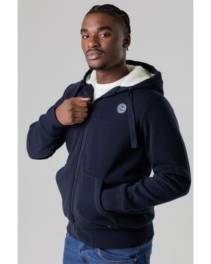 Tokyo Laundry Dark Brushed Back Fleece Zip-Through Hoody With Borg Lining - Blue