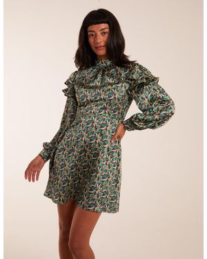 Blue Vanilla Ruffle Sleeve High Neck Swing Dress - Brown