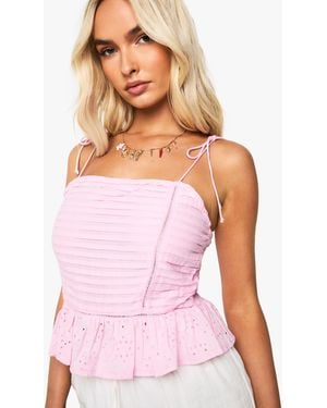 Boohoo Pleated Broderie Crop Top - Pink